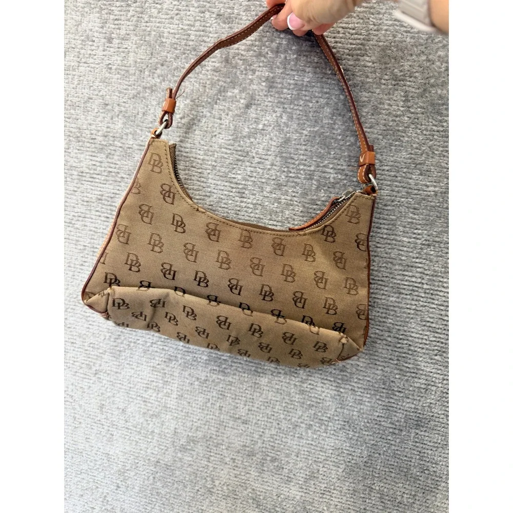 Dooney & Bourke Brown Monogram Shoulder Bag with Tan Trim